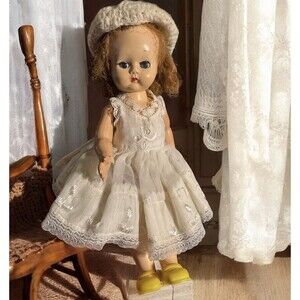VTG 1950's Story Book Dolls Blonde Jointed Doll Sleepy Eyes 8.5” Dress Shoes Hat